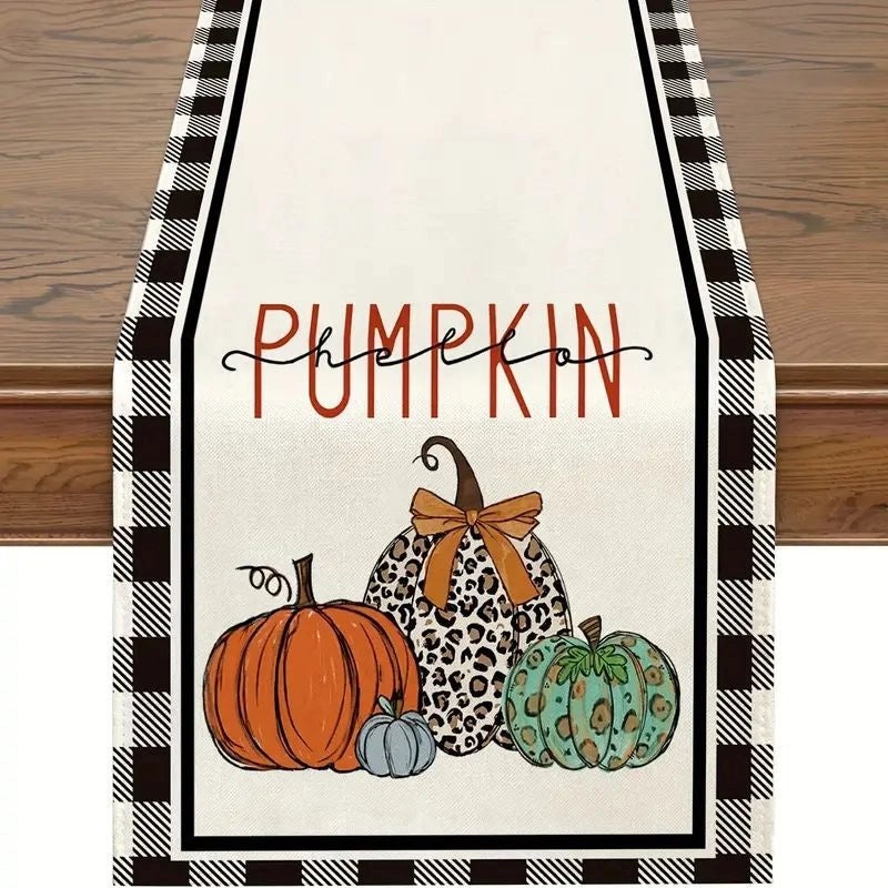 Halloween Pumpkin Lattice Table Runner Polyester Decorative Accent|Home Decor Table Linens