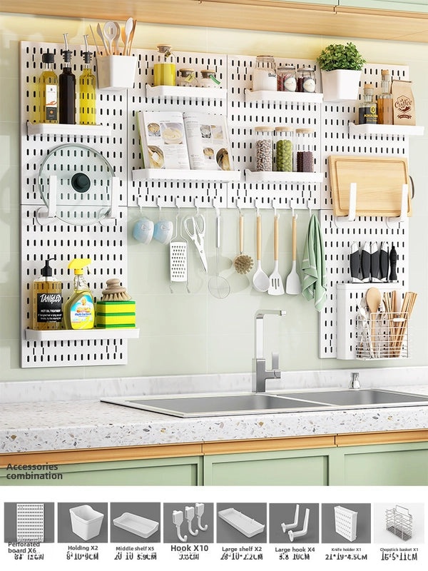 Multi-Functional Wall-Mounted Storage Rack No-Drill Hook Organizer for Kitchen Bathroom Dorm Entrance|Home Storage & Organization