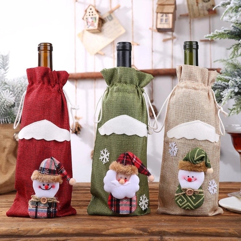 Christmas Wine and Champagne Bottle Bags Set Festive Dining Table Decorations|Holiday Decor