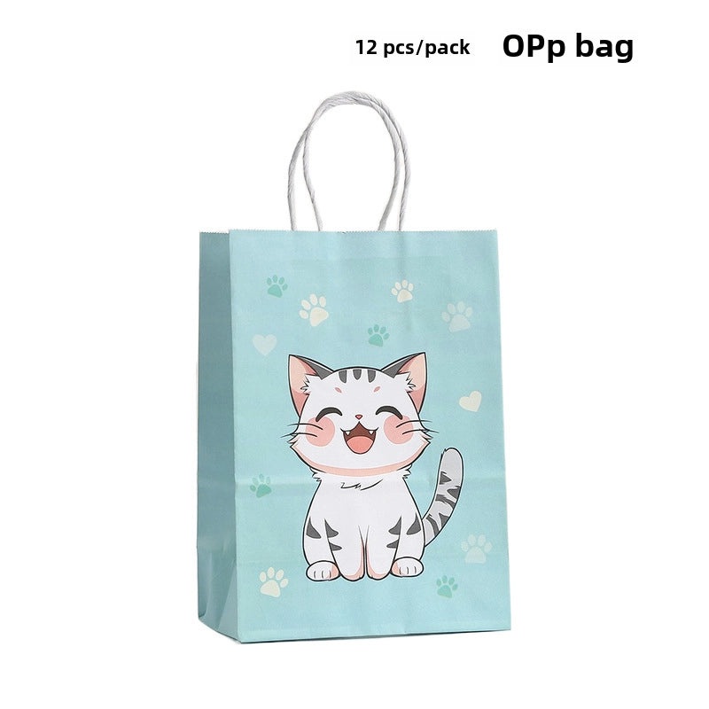 Cartoon Cat Printed Kraft Paper Tote Bag Reusable Gift Shopping Bag|Shopping Bags & Packaging