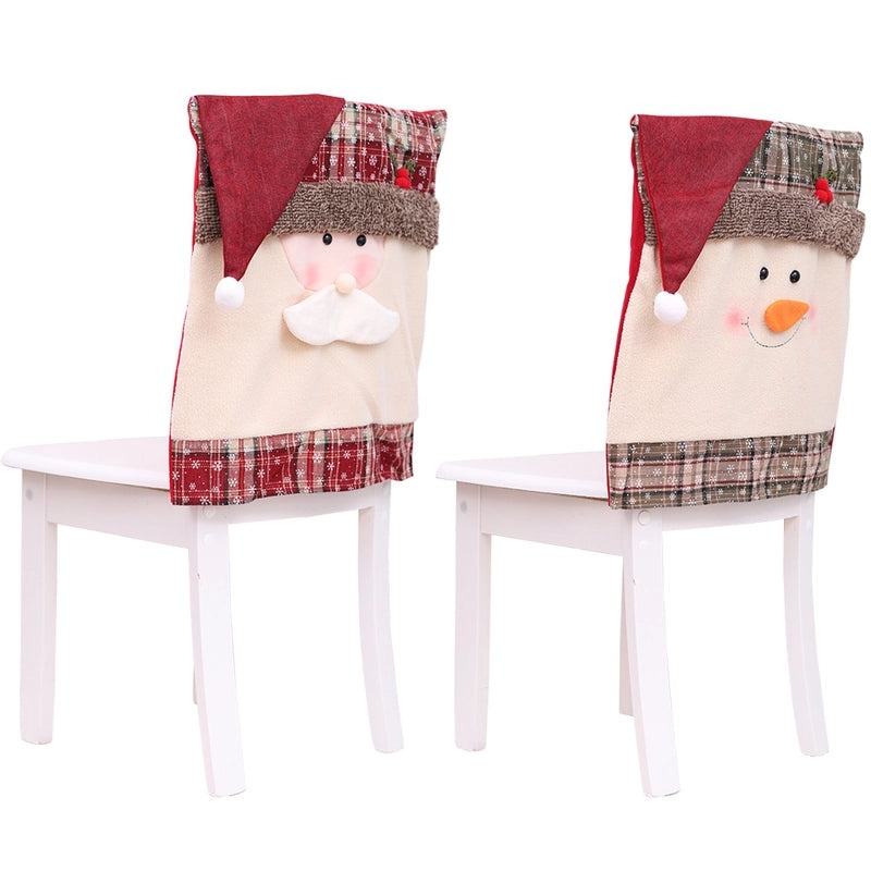Festive Christmas Chair Cover with Santa Claus and Snowman Design | Holiday Decorations