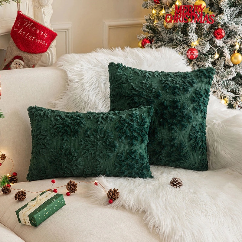 Festive Plush Snowflake & Christmas Tree Embroidered Sofa Cushion Cover|Home Decor & Living Room Accessories