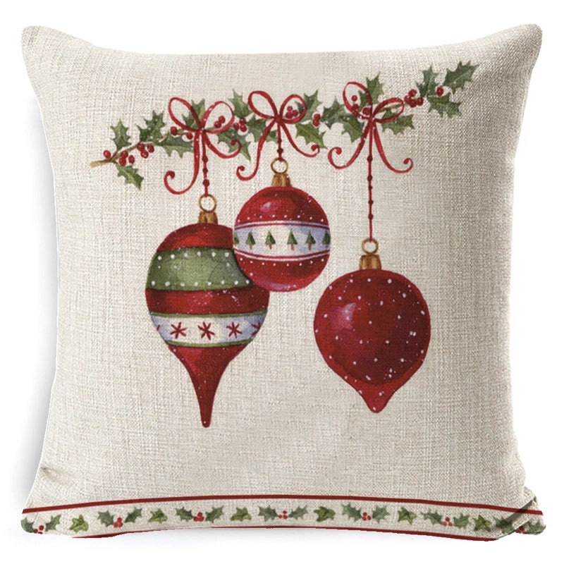 Vintage Christmas Tree and Santa Claus Socks Pattern Linen Pillow Covers|Home Decor Pillows