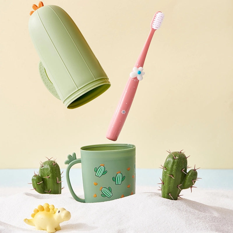 Cute Cactus Travel Toothbrush & Mouthwash Cup for Students Couples Portable Home Use|Toothbrush Holders & Mouthwash Containers