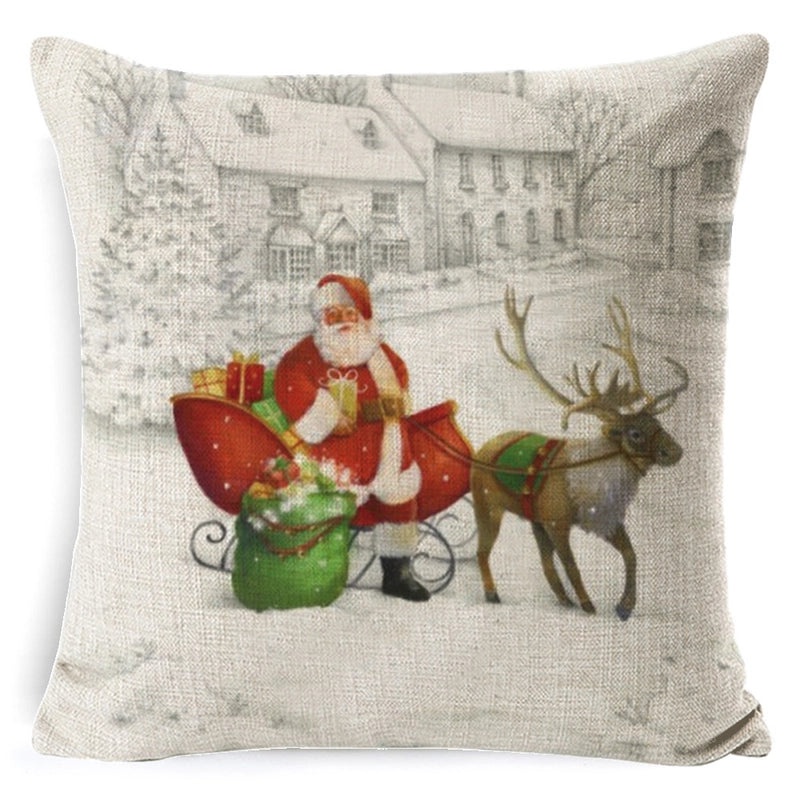 Vintage Christmas Tree and Santa Claus Socks Pattern Linen Pillow Covers|Home Decor Pillows