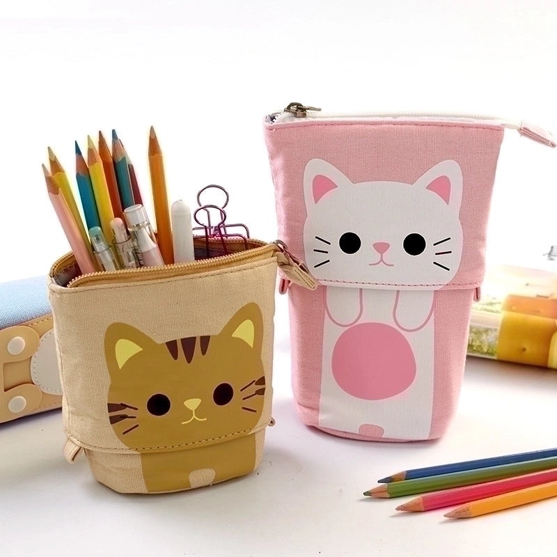 Cute Minimalist Canvas Pen Case with Multiple Compartments and Adjustable Drop-down Design|Stationery & Office Supplies