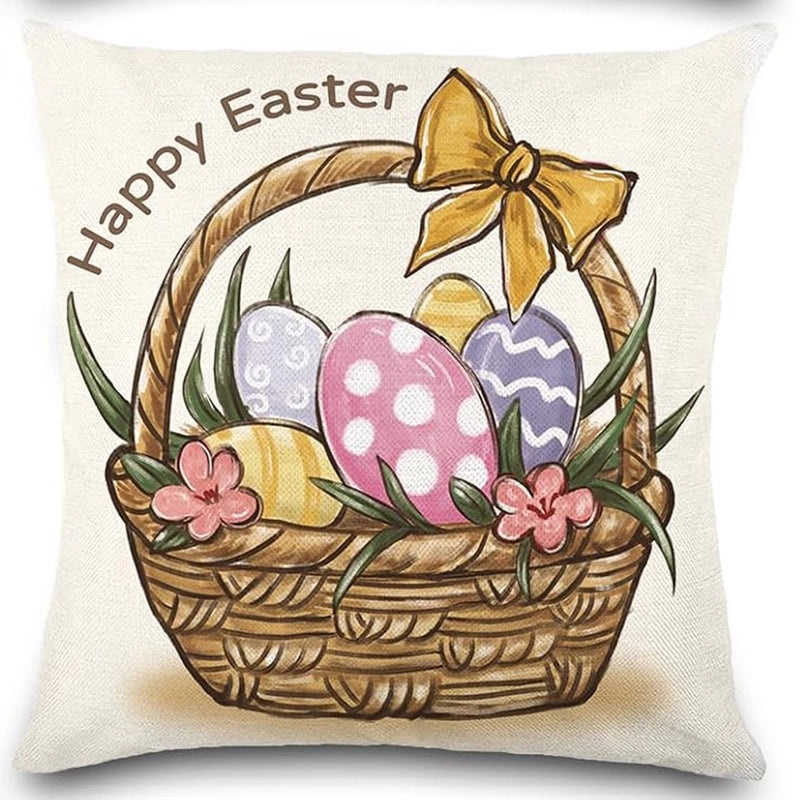 Cute Easter Rabbit Linen Pillow Covers for Couch Sofa Decor | Home Decor Bedding & Pillows