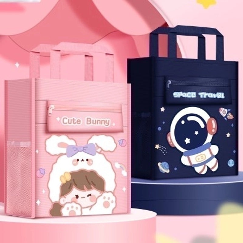 Cute Rabbit Letter Print Canvas Pencil Case | School Supplies Storage Bags