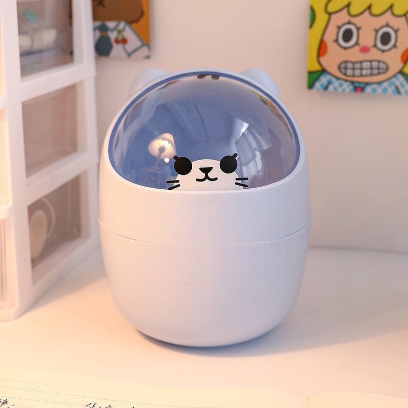 Cute Mini Desktop Trash Can with Lid for Home Dorm Office | Small Office Supplies