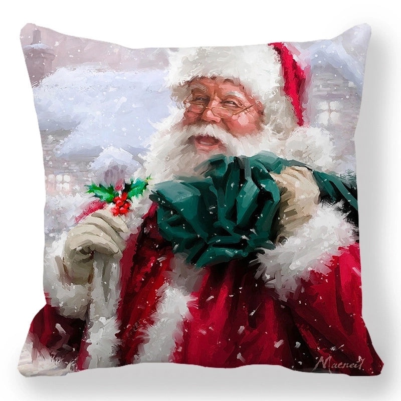 Christmas Holiday Cotton Pillow Covers with Santa Elk Design for Sofa Couch Decor|Home Decor