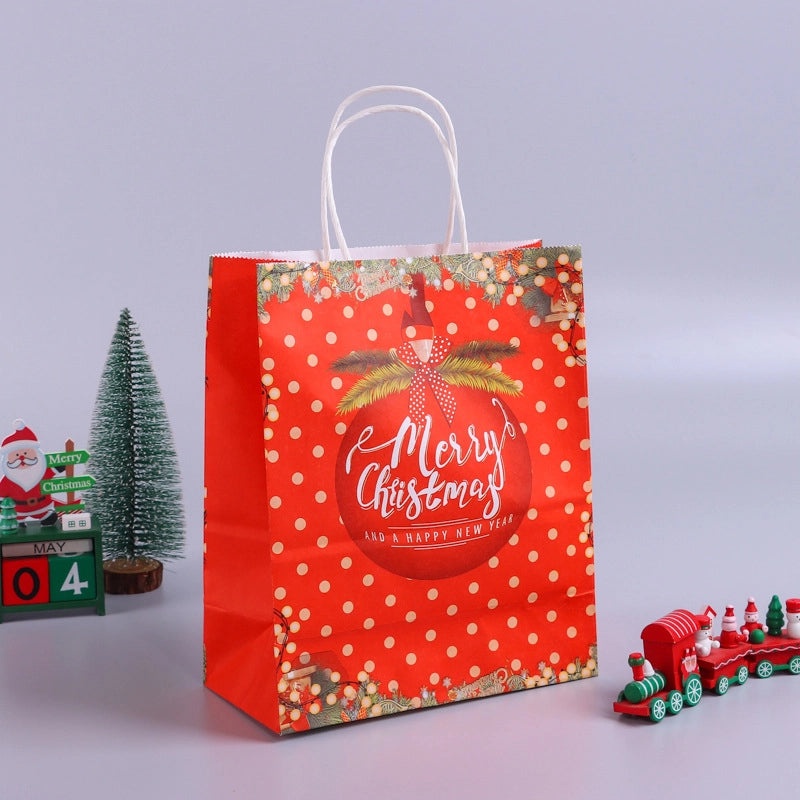 10 Pieces Christmas Kraft Paper Gift Bags with Cartoon Design for Party Candy Packaging|Holiday Gift Bags