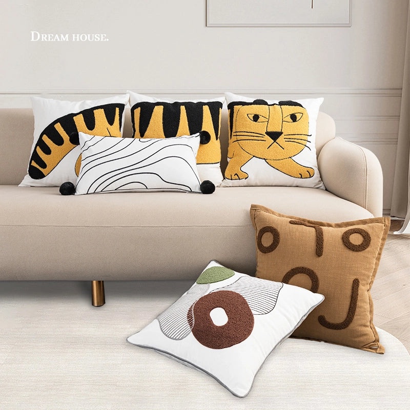 Vintage Abstract Tiger Art Cotton Plush Pillow Cover|Home Decor Pillows
