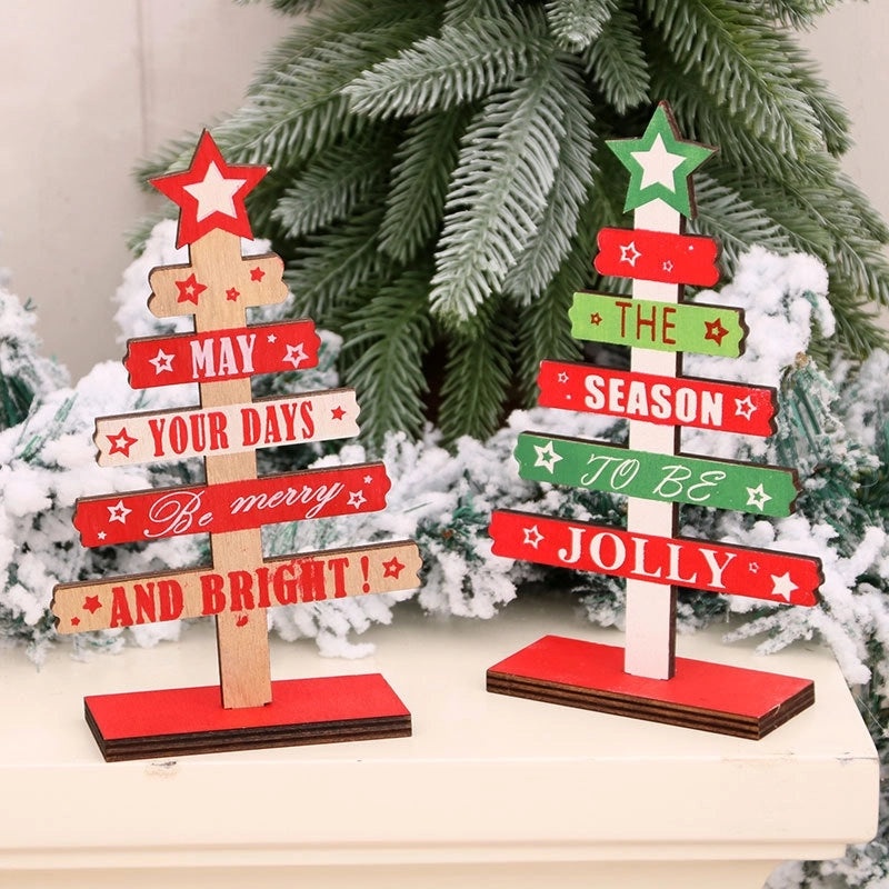 DIY Mini Wooden English Alphabet Christmas Tree Decorations for Desktop and Office|Home Decor