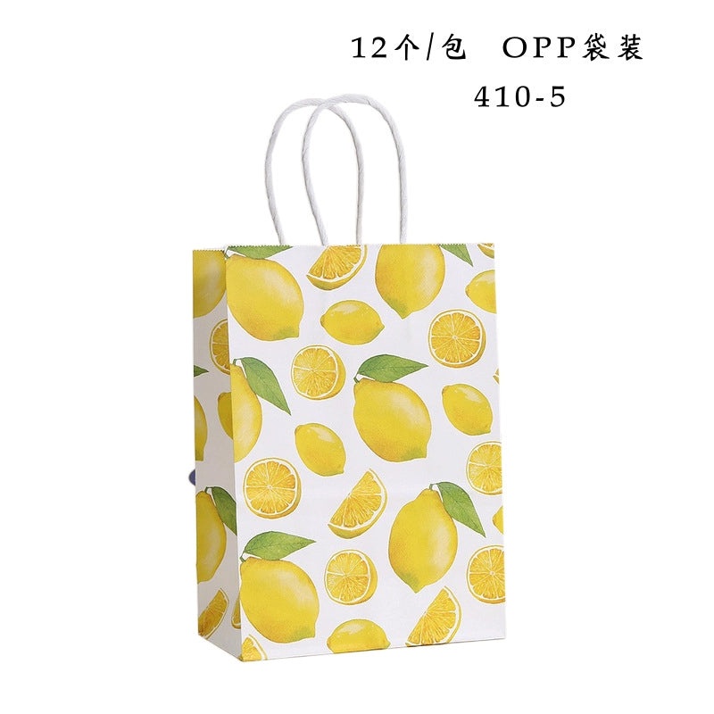 12 Pieces Lemon Print Handbags Fruit Shopping Gift Bags Casual Seaside Kraft Paper Tote Bags|Bags & Accessories