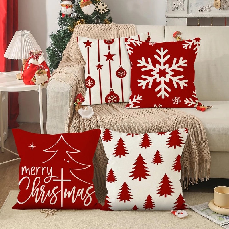 Nordic Christmas Linen Pillow Covers with Snowflake & Letter Design | Home Decor & Pillows
