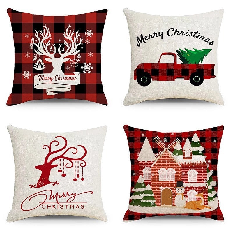 Christmas Geometric Snowflake Cartoon Cushion Cover for Couch Sofa | Home Decor & Cushions