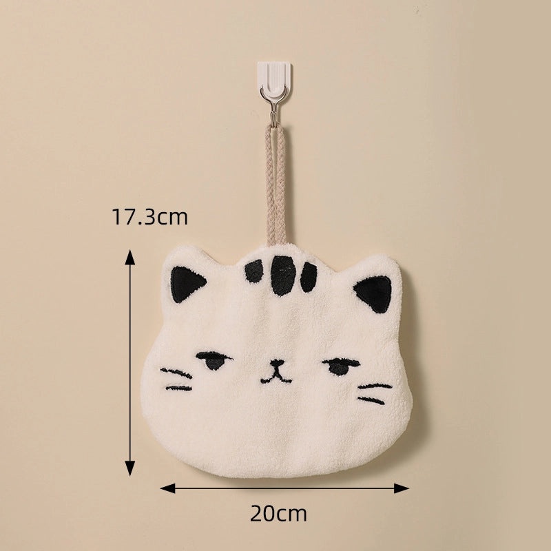 Cute Cat Coral Velvet Hand Towel Lint-Free Absorbent Hanging Towel for Bathroom Kitchen|Home & Kitchen Textiles