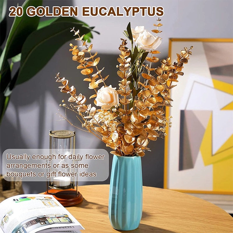 Golden Eucalyptus Plastic Leaves Artificial Foliage for Christmas Wedding Home Decoration|Home Decor & Artificial Flowers