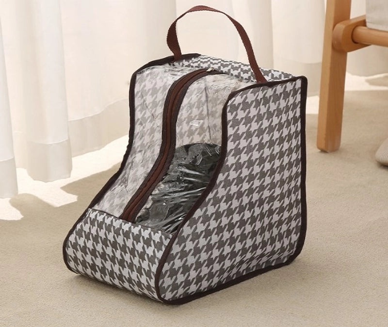 Stylish Houndstooth PVC Shoe Bag with Solid Color Design | Shoe Bags & Travel Accessories