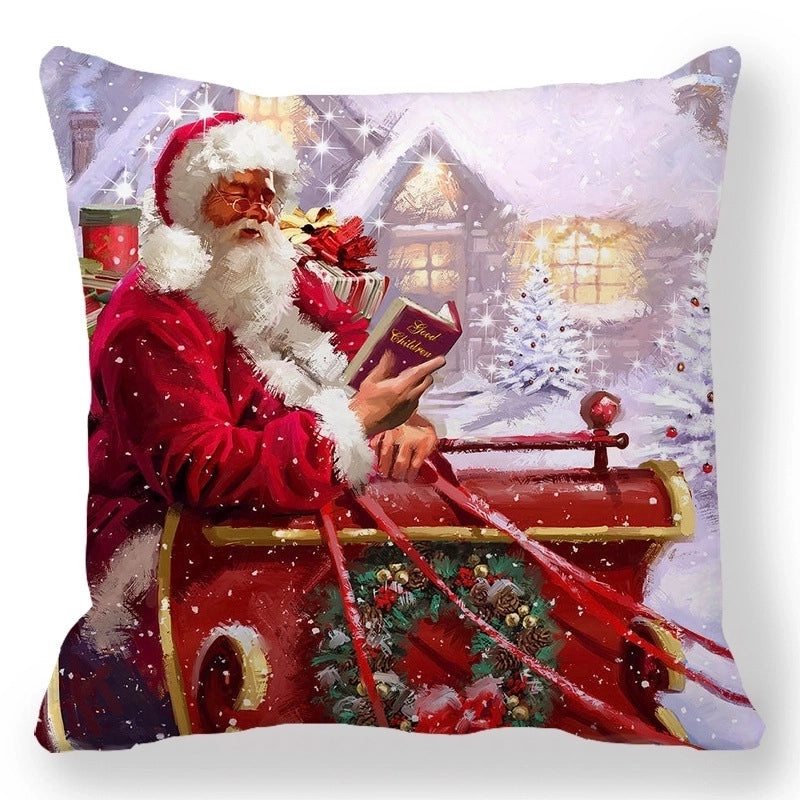Christmas Holiday Cotton Pillow Covers with Santa Elk Design for Sofa Couch Decor|Home Decor
