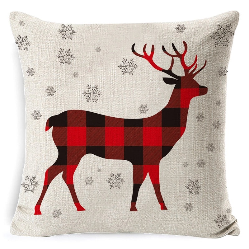 Vintage Christmas Tree and Santa Claus Socks Pattern Linen Pillow Covers|Home Decor Pillows