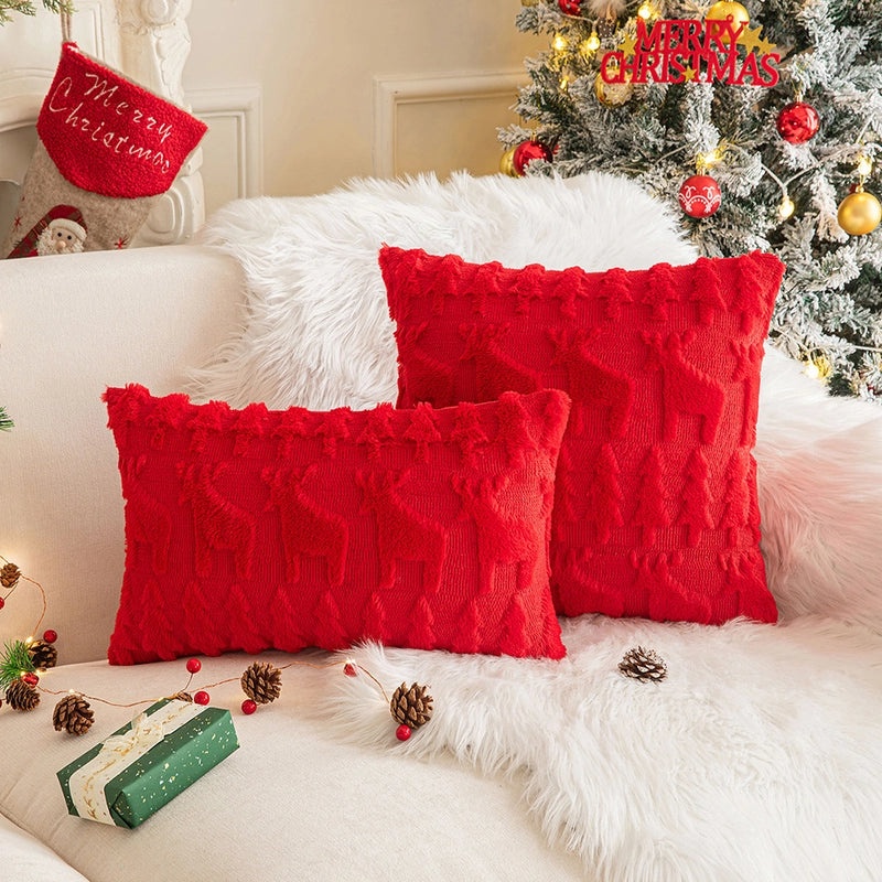 Festive Plush Snowflake & Christmas Tree Embroidered Sofa Cushion Cover|Home Decor & Living Room Accessories