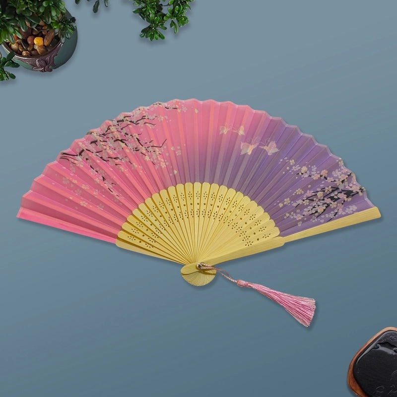 Elegant Chinoiserie Floral Bamboo Fans with Classic Heating Design | Home Decor Fans