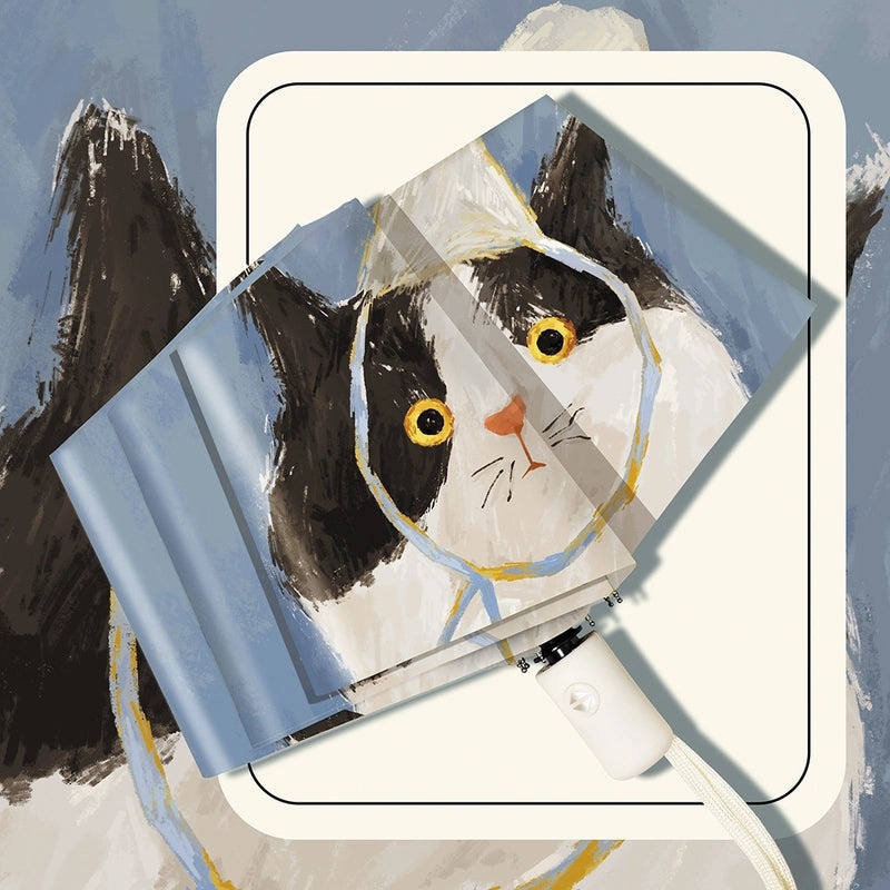 Vintage Oil Painting Cat Umbrella for Women | Dual-use Sun and Rain Umbrella with UV Protection, Automatic Folding Sunshade | Fashion Accessories