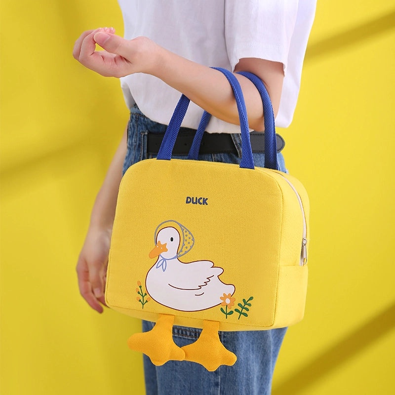 Cute Yellow Duck Insulated Lunch Bag Canvas Handbag for Kids Food Storage|Lunch Bags & Coolers