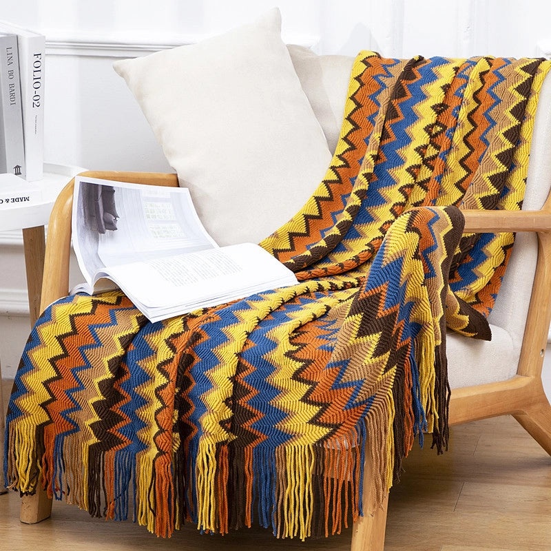 Bohemian Tassel Knit Sofa Throw Blanket Office Nap Bed End Cover Hotel Homestay Cozy Decor|Home Textiles