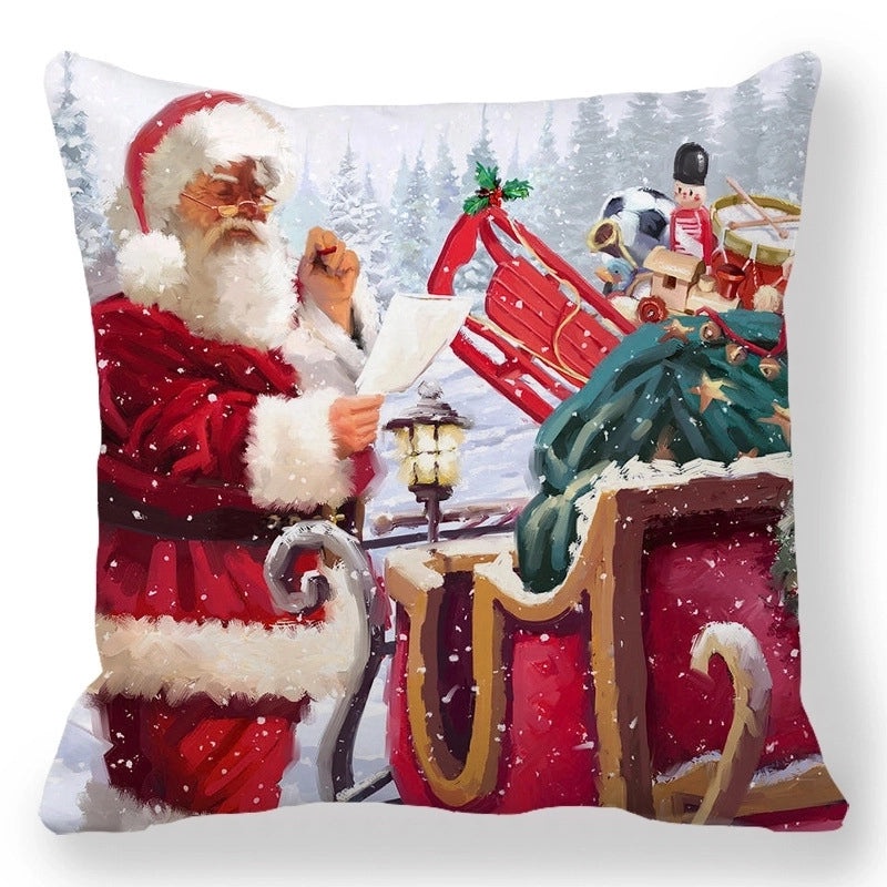 Christmas Holiday Cotton Pillow Covers with Santa Elk Design for Sofa Couch Decor|Home Decor