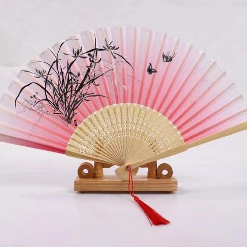 Elegant Chinoiserie Floral Bamboo Fans with Classic Heating Design | Home Decor Fans