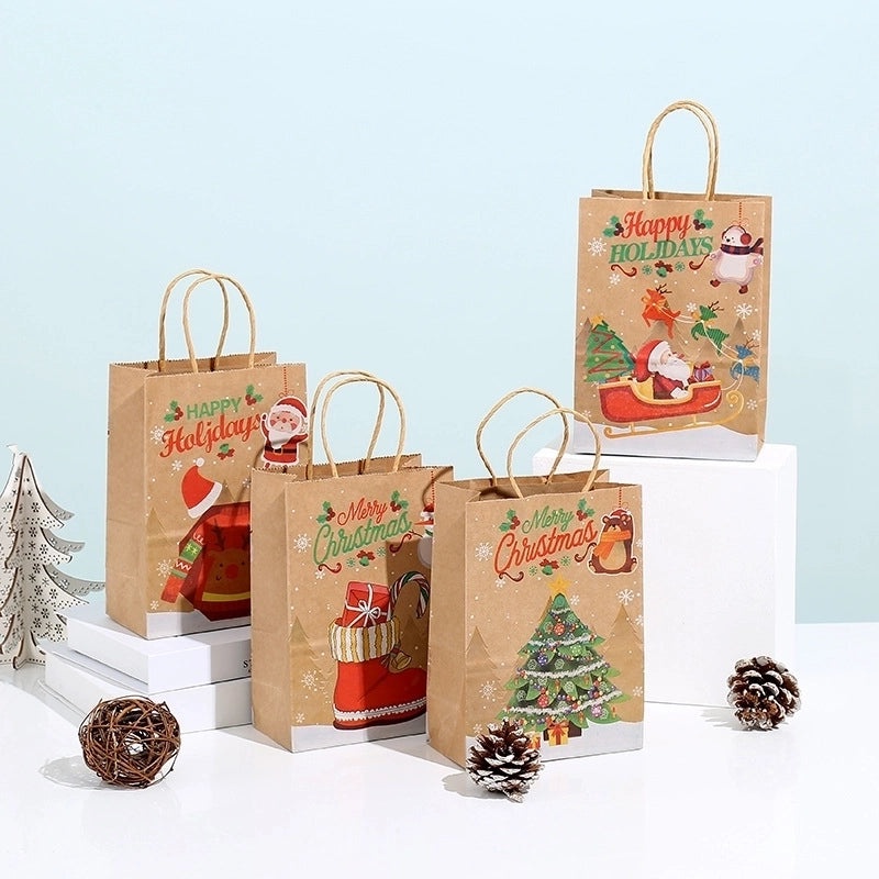 Christmas Cute Santa Claus & Christmas Tree Kraft Paper Gift Bags for Party Favors|Holiday Party Supplies