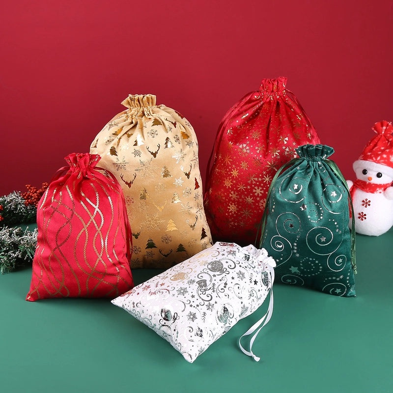 Christmas Minimalist Snowflake Tree Flocking Gift Bags Holiday Wrapping Supplies|Holiday Gift Wrapping