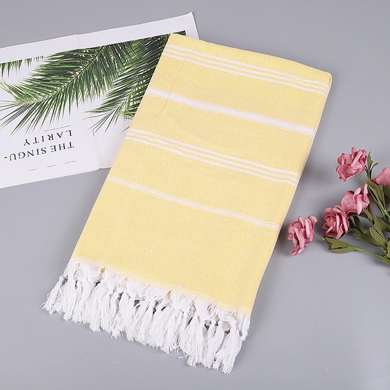 Personalized Cotton Turkish Non-stick Sand-resistant Beach Towel with Tassels | Beach Towels & Shawls