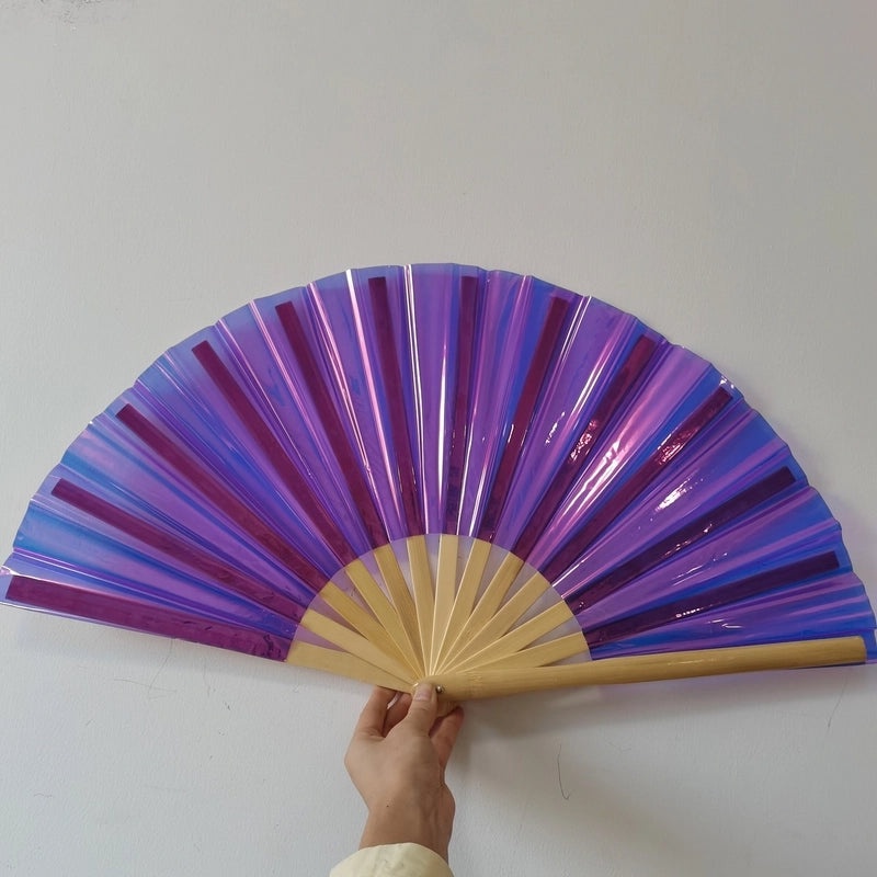 10-inch Solid Color Bamboo Folding Fan with Laser Pattern | Fashion Accessories Fan
