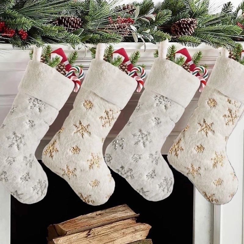 2023 Christmas Plush Snowflake Beaded Embroidered Socks Gift Bags|Christmas Decorations