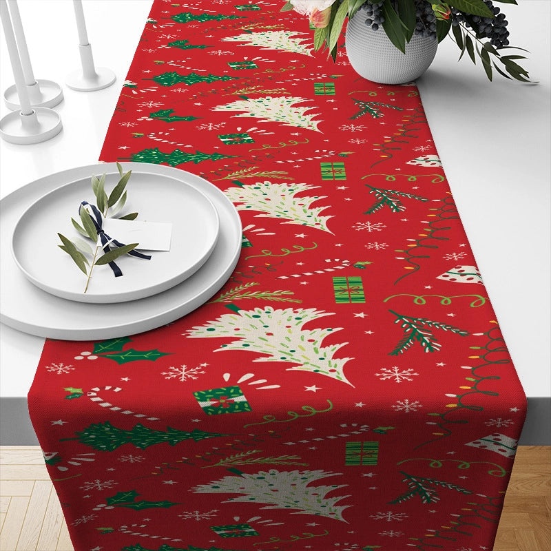 Festive Ethnic Color Block Linen Tablecloth for Christmas Vacation|Home Decor Table Linens