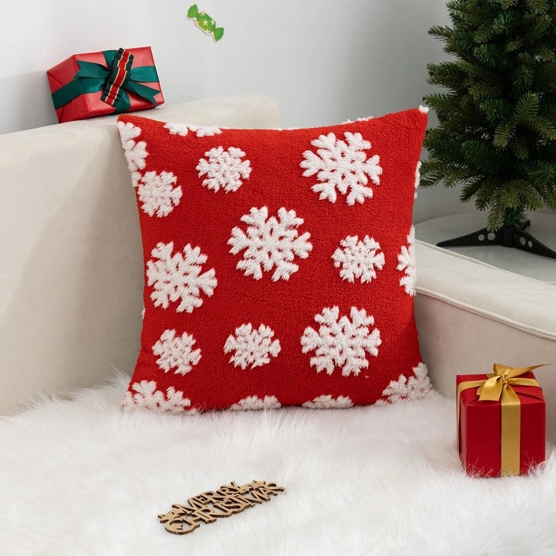 Christmas Fleece Pillow Cover with Jacquard Tree and Elk Design|Home Decor & Holiday Decorations