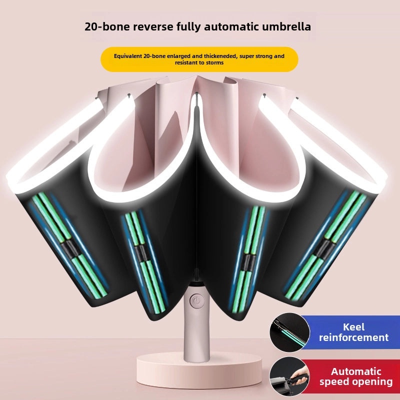 20-Rib Automatic Reverse Umbrella for Men and Women | Windproof Large Folding Sun & Rain Protection | Travel Umbrella Black Coating|Umbrellas & R
