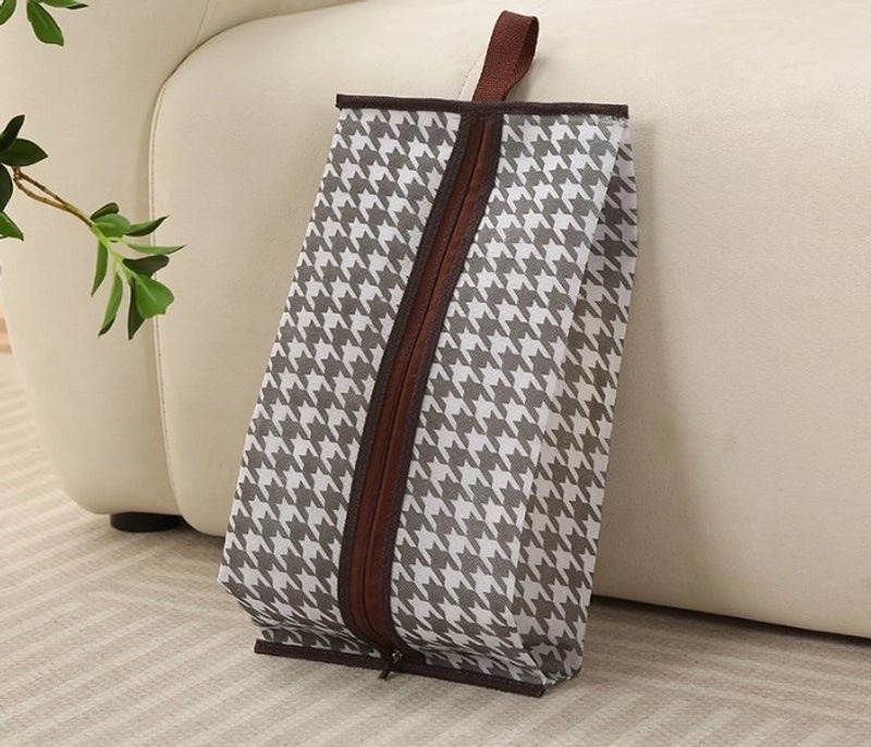 Stylish Houndstooth PVC Shoe Bag with Solid Color Design | Shoe Bags & Travel Accessories