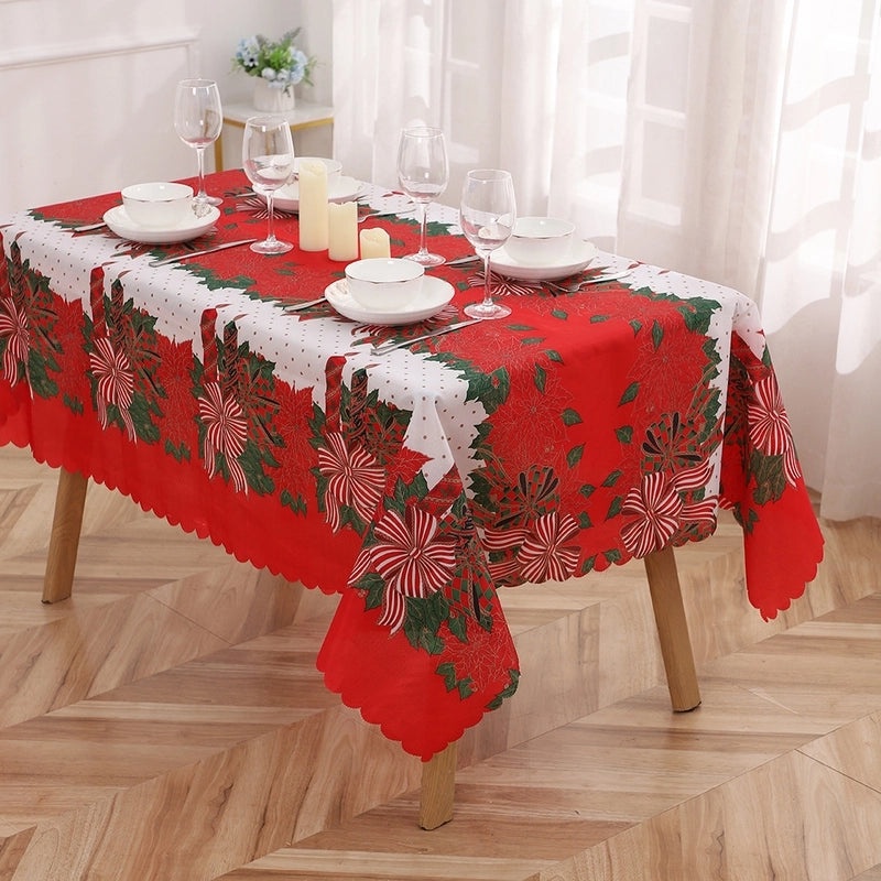 Christmas Classic Letter Print Polyester Tablecloth for Festival Decor|Home & Kitchen > Dining & Entertaining > Table Linens