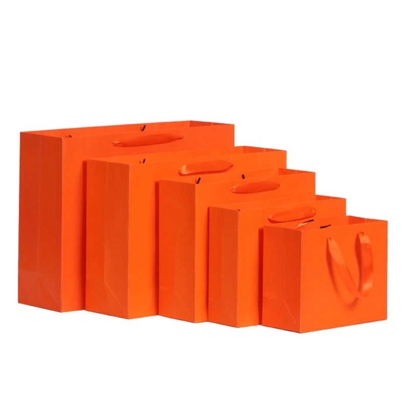 Orange Paper Tote Bag Reusable Gift Shopping Bag Cosmetic Packaging Birthday Favor Bag|Gift Bags & Packaging