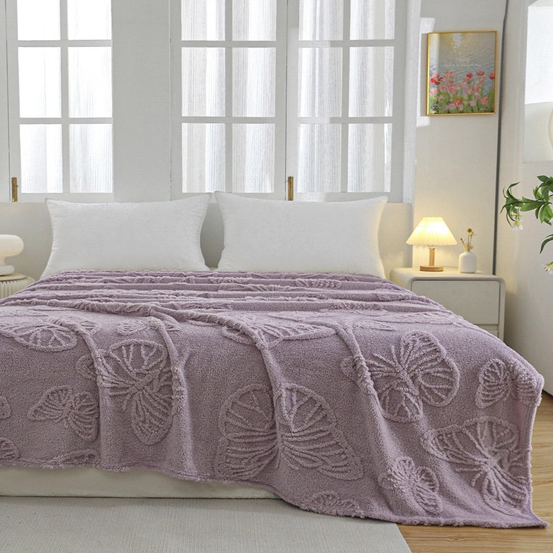 Soft Flannel Fleece Butterfly Flower Jacquard Blanket Thick Single Layer Four Seasons Cozy Throw|Home Textiles Blankets