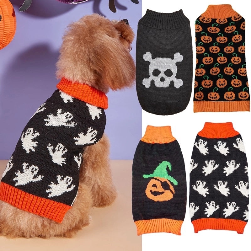 Pet Halloween Pumpkin Face Knit Sweater for Small Dogs | Dog Apparel