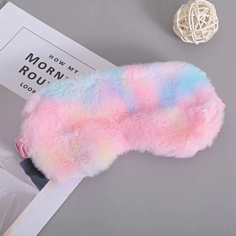 Color Block Tie-Dye Rabbit Hair Eye Mask Minimalist Style | Sleep Masks