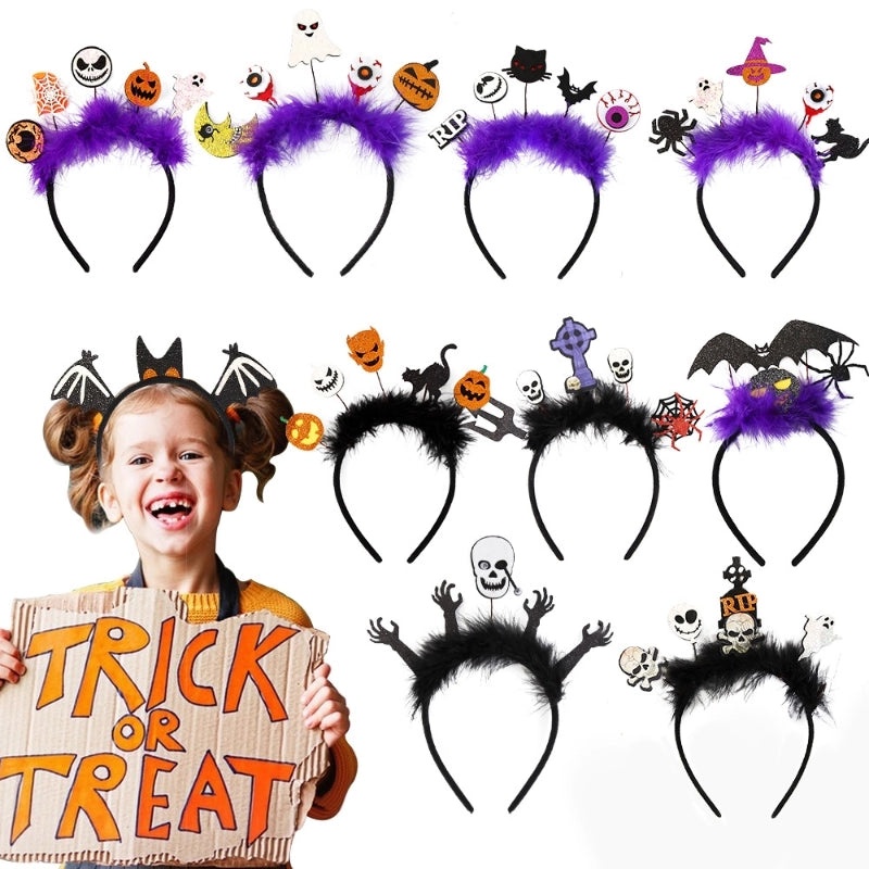 Halloween Pumpkin Cat Bat Feather Hairband for Masquerade Party Costume Props | Party Accessories