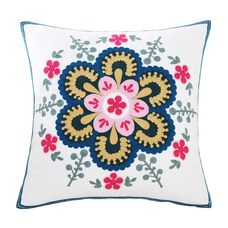 Cotton Embroidered Floral Cushion Cover for Sofa and Bedside Soft Decorative Pillow Case|Home Decor