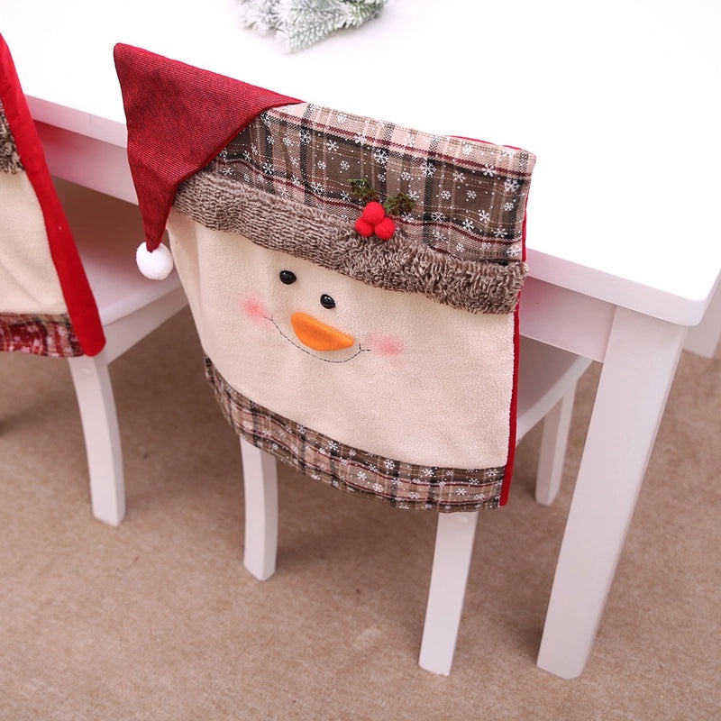 Festive Christmas Chair Cover with Santa Claus and Snowman Design | Holiday Decorations