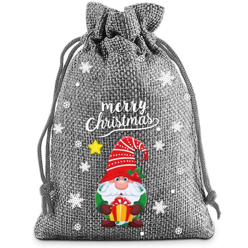 Festive Christmas Santa Snowman Linen Gift Bags for Holiday Party Decor|Holiday Decorations